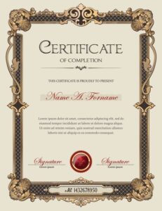 Certificate of Completion Portrait with Antique Vintage Ornament Frame _ Premium Vector